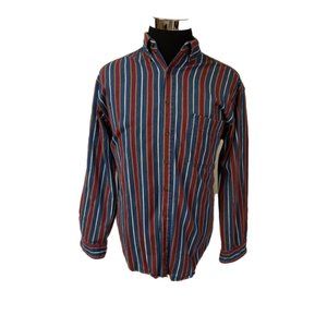 American Blue Mens Medium Blue Red Stripe Heavyweight Long Sleeve Denim Shirt